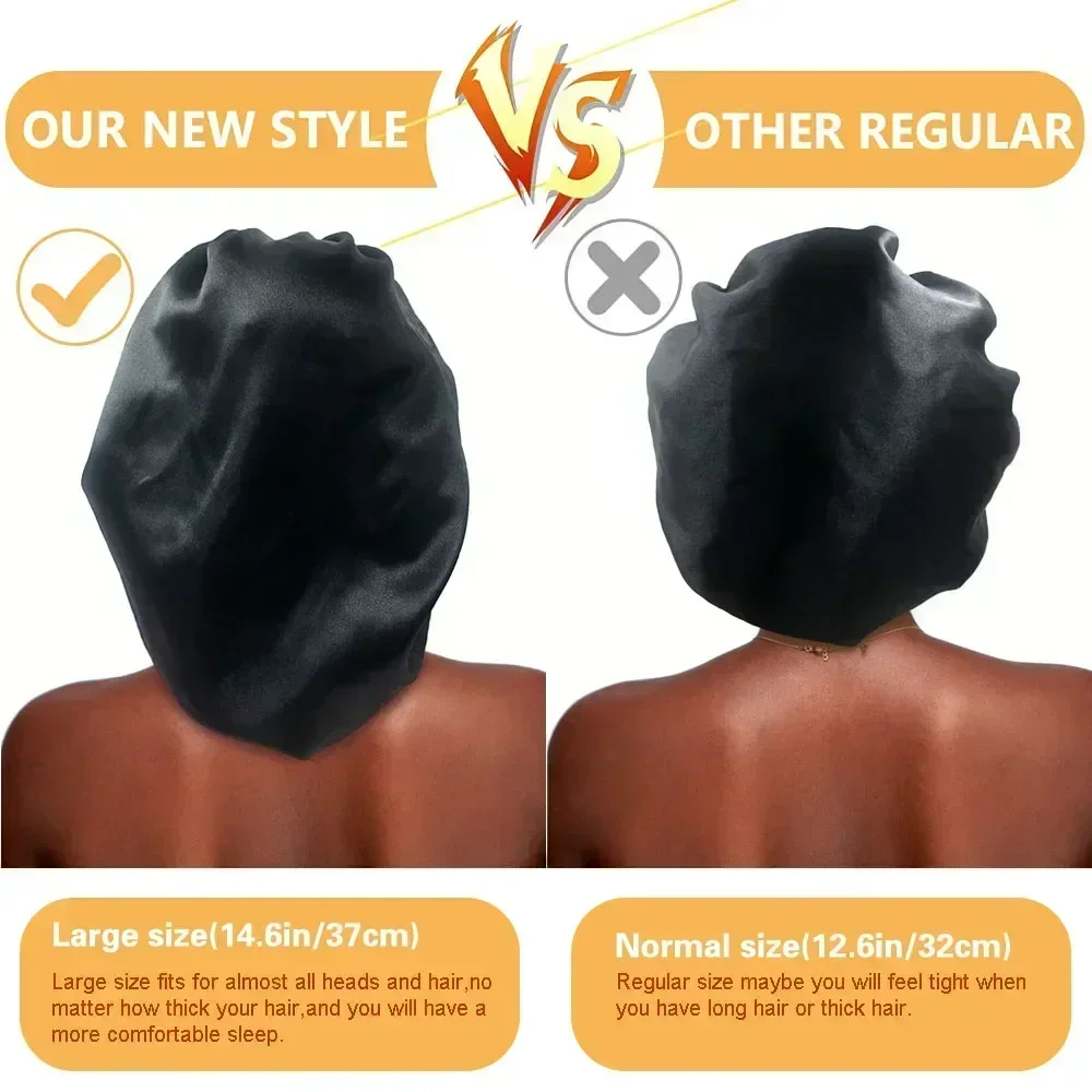 Gorro de satén grande para mujer, gorro de seda para dormir, gorro para dormir con banda elástica suave, gorros grandes para el cuidado del cabello