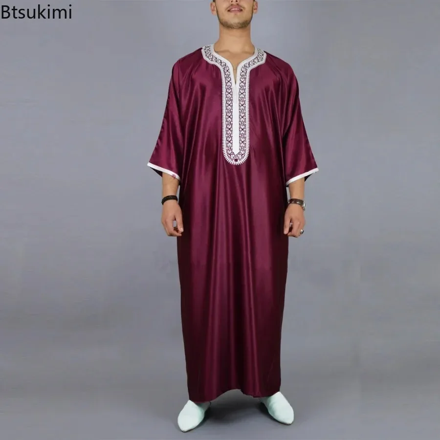 Neue 2025, arabische muslimische Mode für Männer, islamische Kleidung, bestickt, Jubba Thobes Homme, marokkanischer Kaftan, Eid-Gebet, langes Robe-Kleid