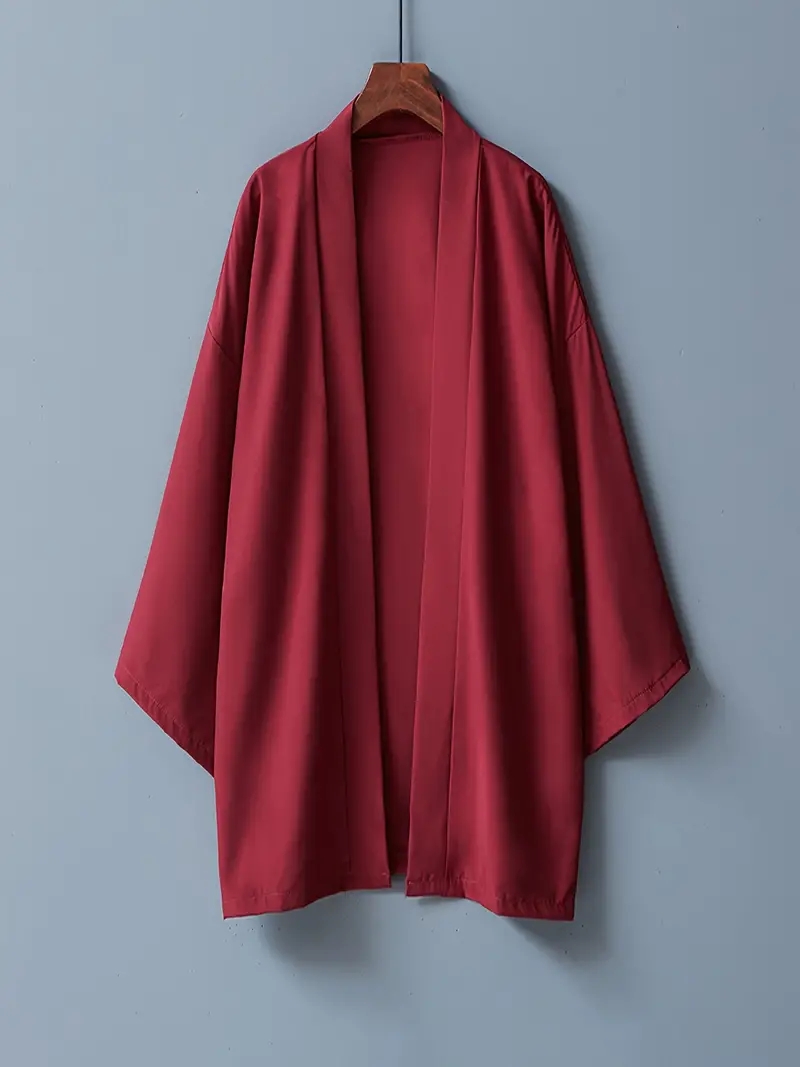 Kimono largo japonés para hombre, camisa de rebeca Yukata Haori, traje tradicional Unisex de Color sólido, chaqueta de manga larga, Top de verano