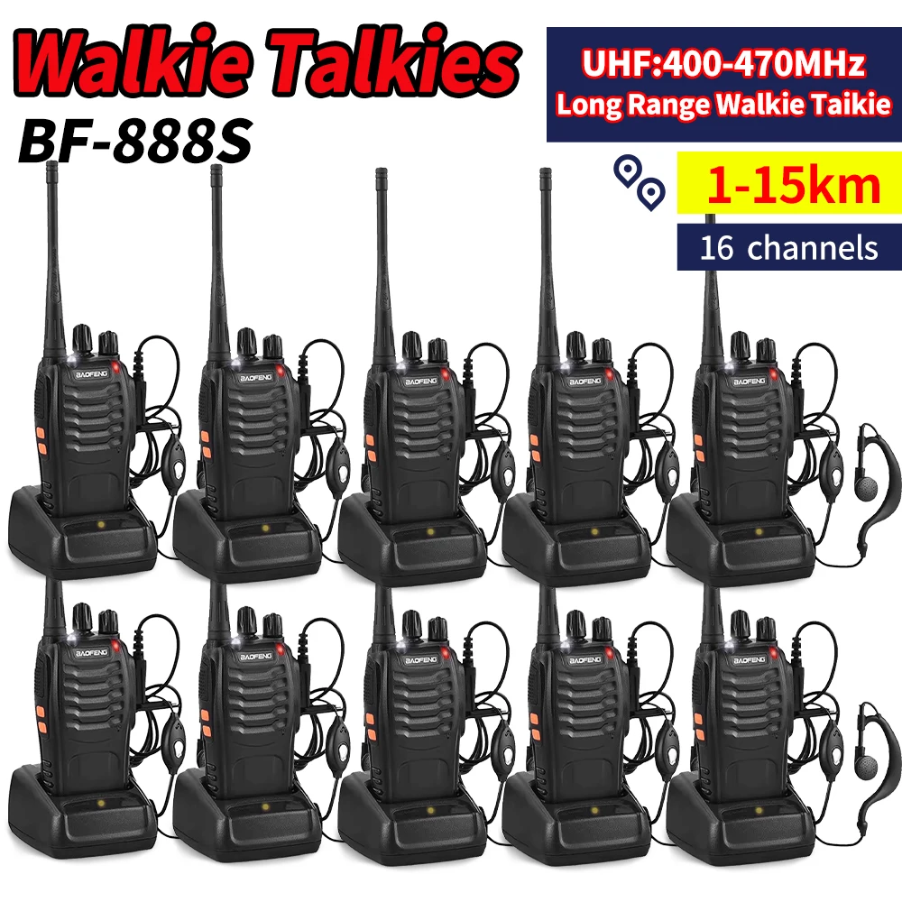 10 Uds Baofeng 888S UHF Radio bidireccional Talkie Walperforado 400-470Mhz 16CH proximidad Agbare Transcsec Met