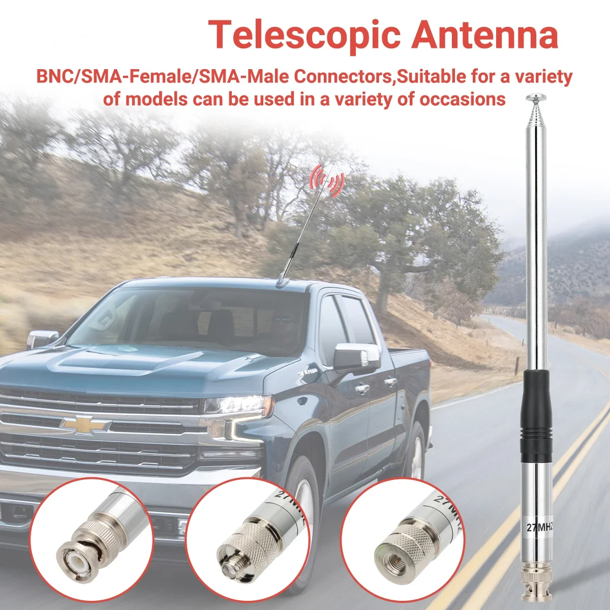 Antena cb telescópica portátil sma-fêmea/sma-macho/bnc de 27mhz para quansheng UV-K5 UV-K5(8) baofeng UV-K61 walkie talkie