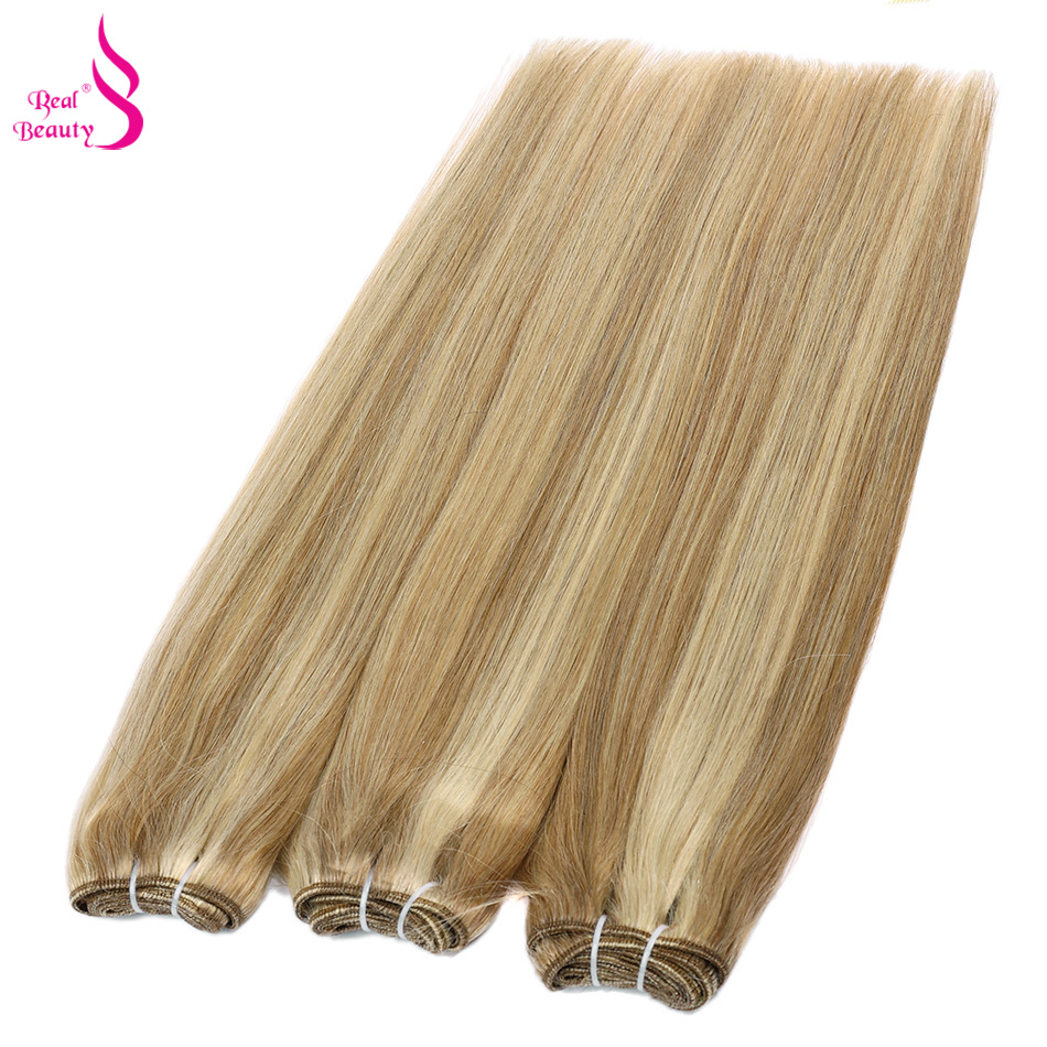 Beleza real platina loira brasileira tecer cabelo reto pacotes 14 "-28" relação de altura remy extensões de cabelo marrom # 4 Loiros P6/613 #