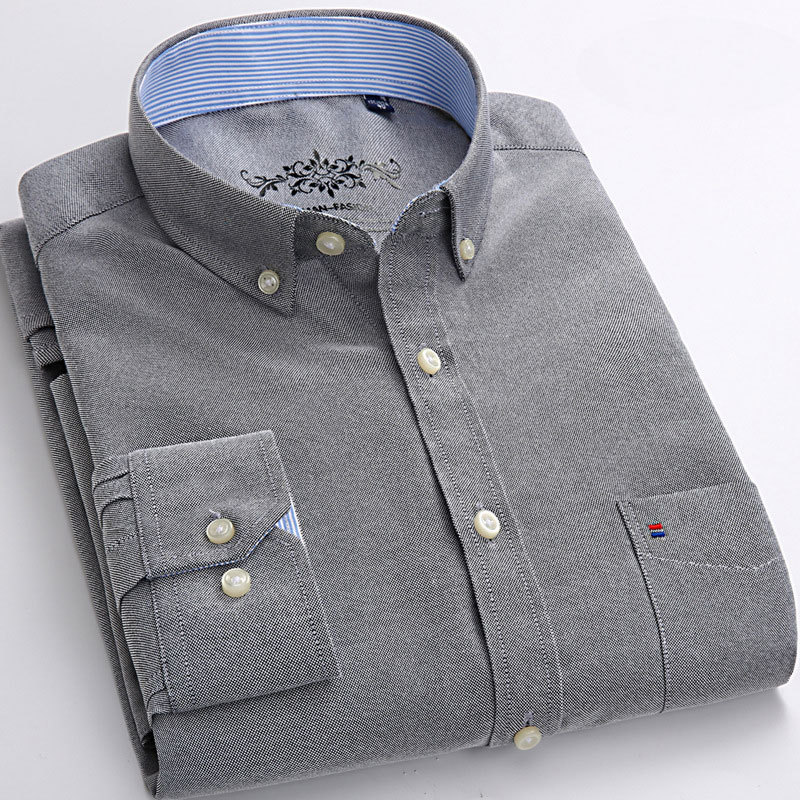 Camisa de manga larga de color sólido de tela Oxford, ropa formal informal de negocios para hombres, camisa delgada de temperamento profesional cómoda