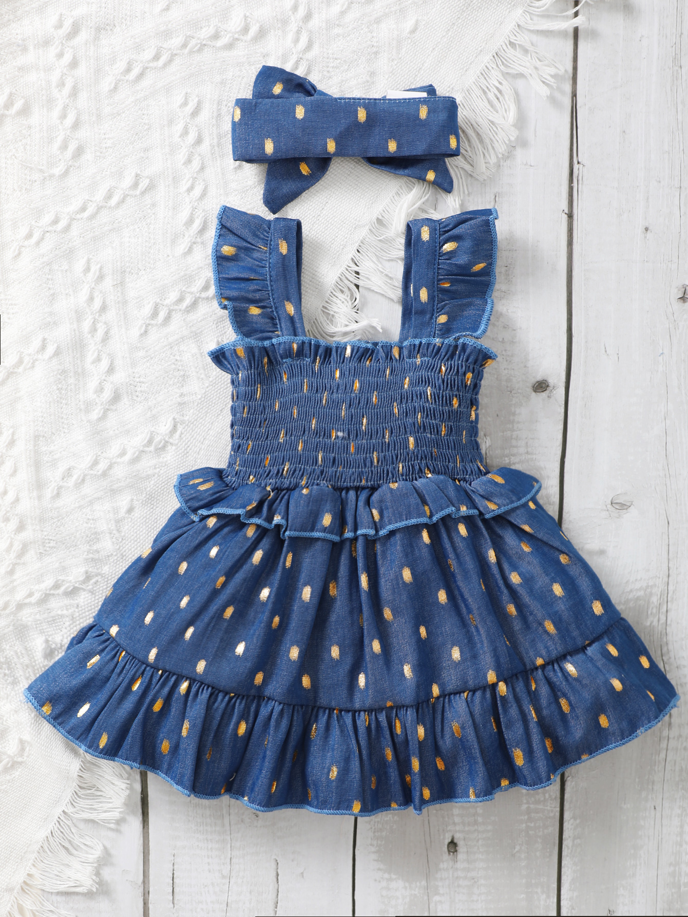 3-24 mesi neonata punto dorato slip vestito blu bambina estate moda festa abiti da principessa con fascia 2 pezzi set