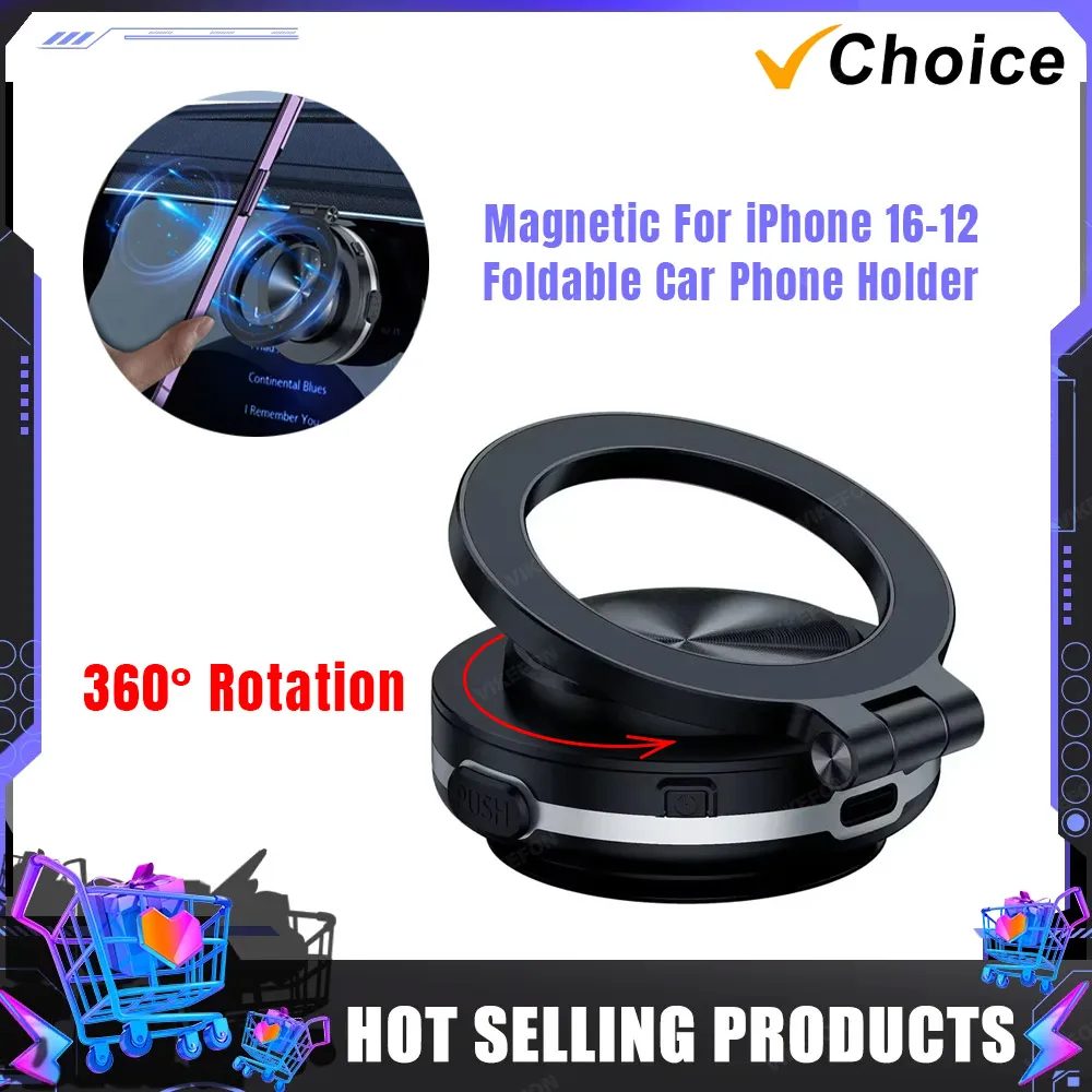 360° Rotation Magnetic Vacuum Car Phone Holder Suction Cup Foldable GPS Stand Bracket For Magsafe iPhone1614 13 12 Pro Max Mount