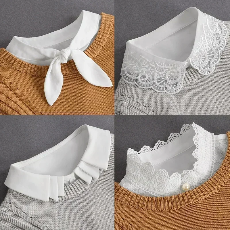 Mode 2025, vorne gebunden, weiß, gefälschter Kragen für Frauen, Stehen, abnehmbarer Kragen, gefälschte Mädchen, Vintage-Spitze, Damen, falscher Blusenkragen