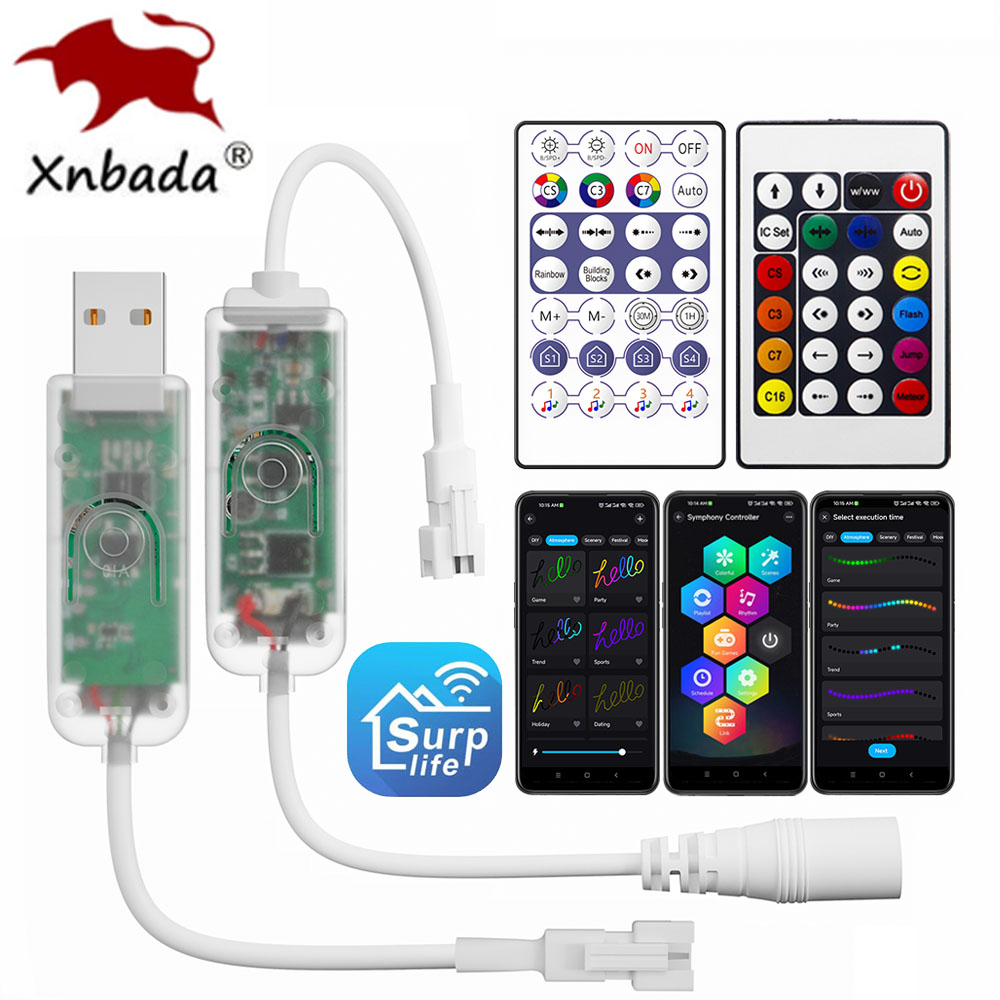 USB5V/DC12-24V WS2812B WS2811 WIFI SPI Musik LED Controller 24/28 Tasten Fernbedienung SurpLife App Max Steuerung 2048 Pixel Smart Led Streifen