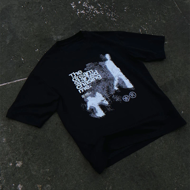 男性用の特大コットンTシャツ,半袖,シャドウのプリント,y2kのトップ,ヴィンテージの原宿ストリートウェア,韓国の美的服