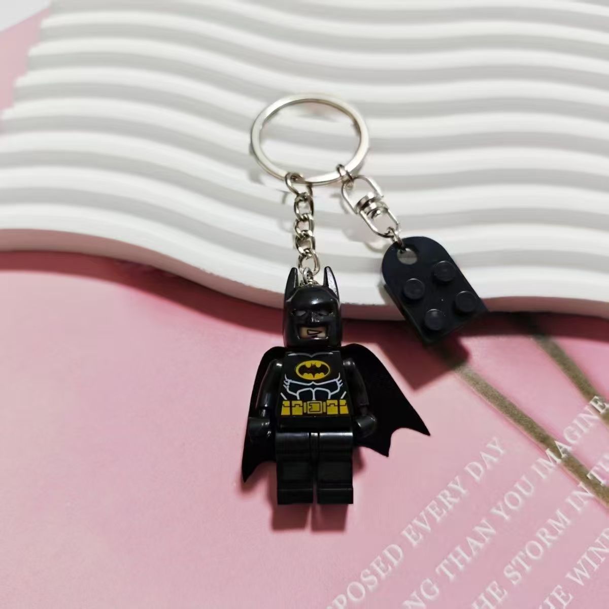 2pcs/set 3D Cartoon Star Pink Black Bat Love Heart Building Block Key Ring Backpack Pendant Couple Keychain Gift