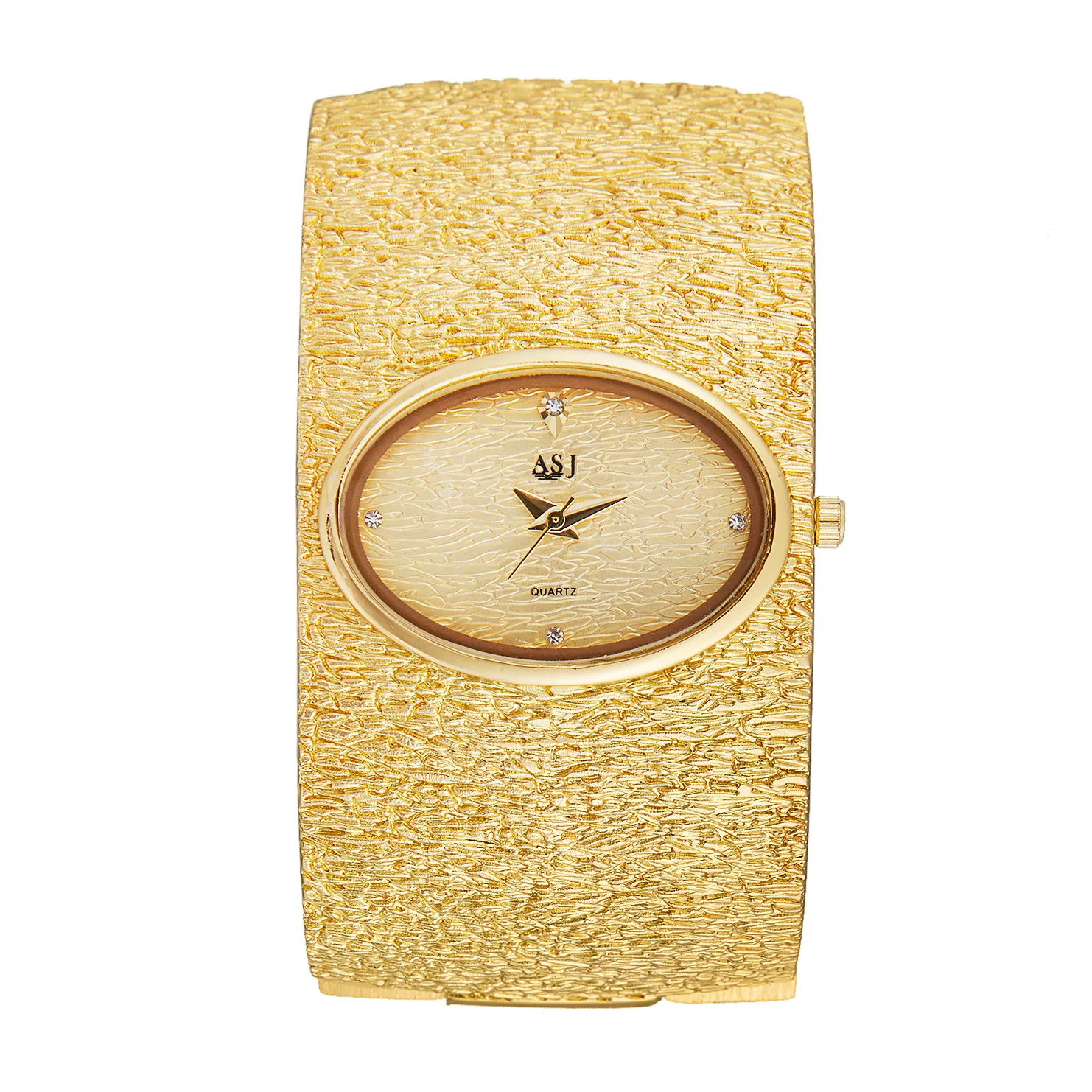 Reloj de pulsera ASJ para mujer, reloj sencillo con patrón de corteza de lujo dorado para mujer, relojes para damas