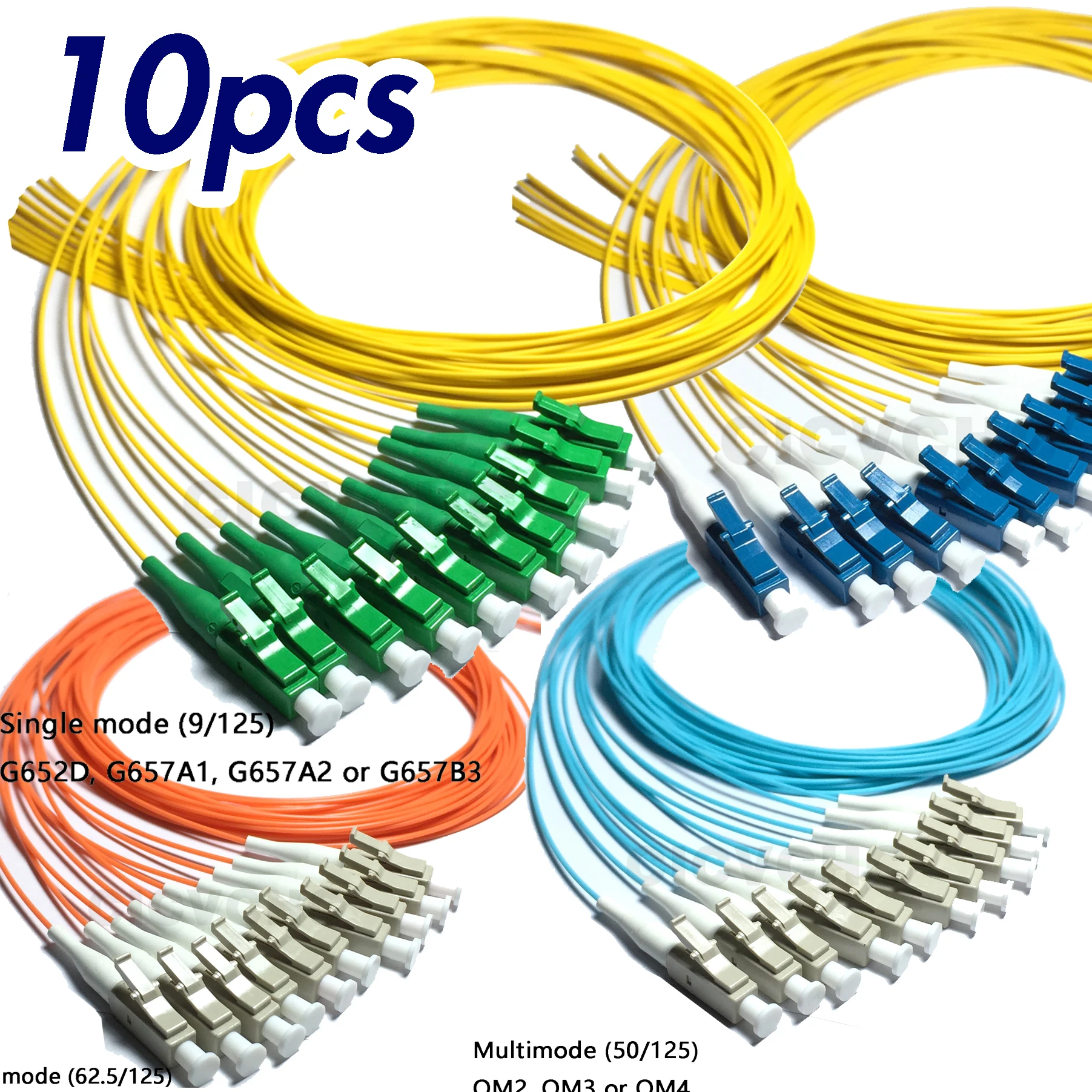 10 pz LC/UPC LC/APC Fibra Pigtail SM (G652D, G657A1, G657A2, G657B3), MM (OM1, OM2, OM3, OM4) Cavo da 0,9 mm