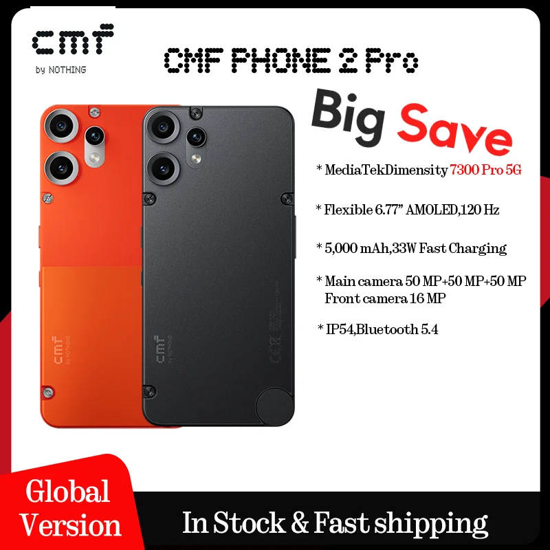 CMF Phone 2 Pro 글로벌 버전 6.77 AMOLED 120Hz MediaTek Dimensity 7300 Pro 5G 5000 mAh 메인 카메라 50MP 33W