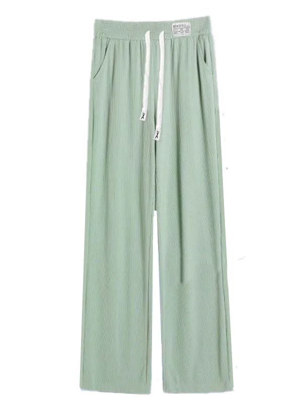 Calças de Perna Larga em Seda Gelada Slim Fit para Mulheres, Verão, Finas, Casuais, de Cintura Alta, Soltas, Modeladoras, Ret...