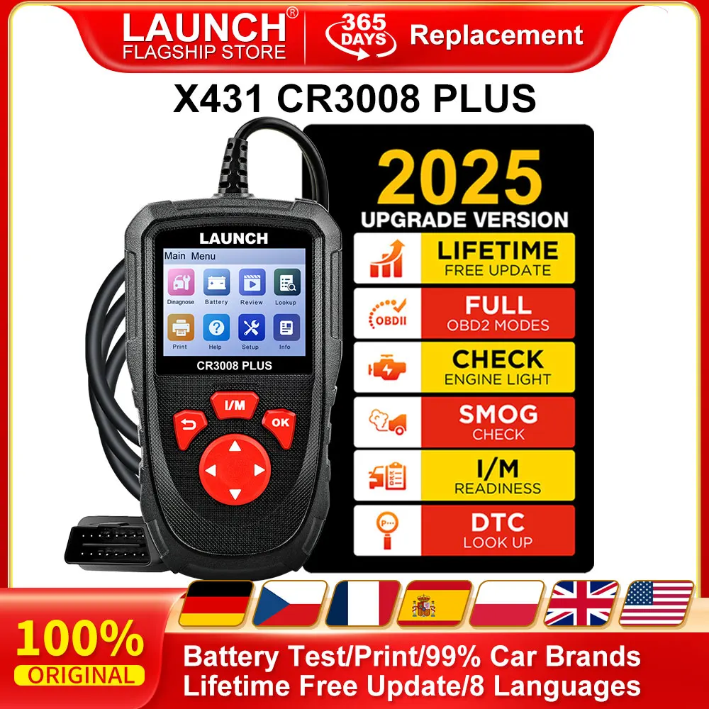 LAUNCH X431 CR3008 PLUS Skaner OBD2 Odczytywacz Kodów OBDII Narzędzie Diagnostyczne Szukanie DTC Sprawdzanie Silnika Skanowanie Akumulatora Długoletnie Bezpłatne Aktualizacje