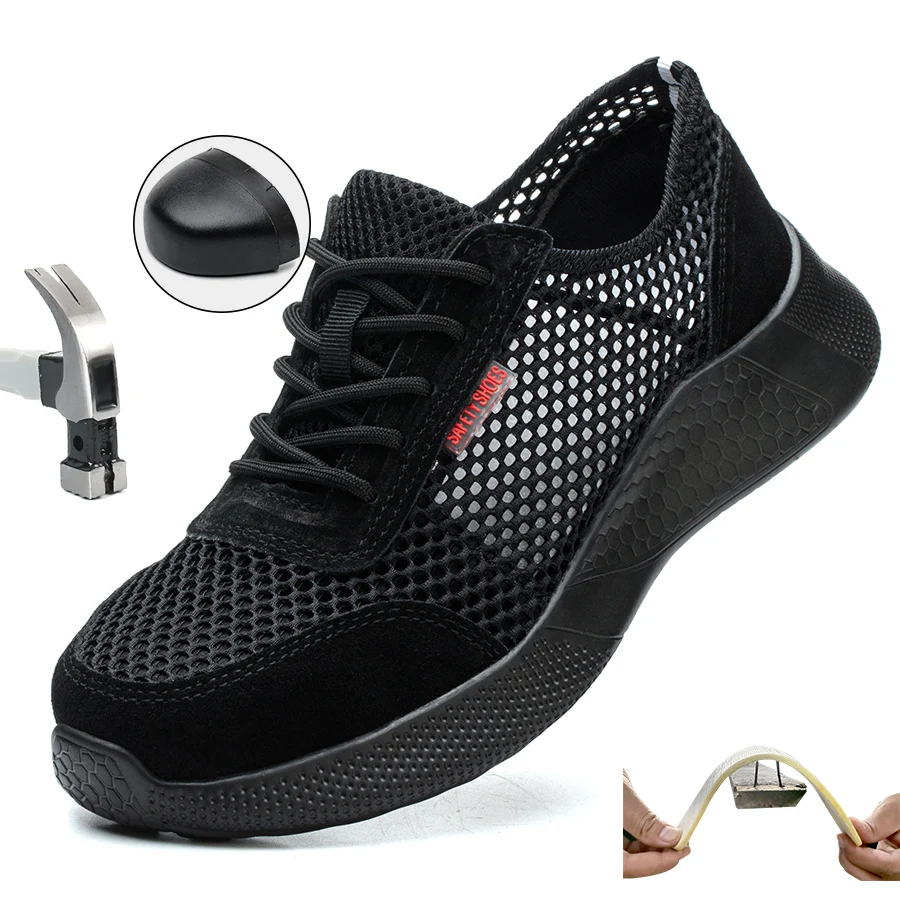 Breathable Men Work Shoes Summer Safety Shoes Lightweight Protective Sneakers Safety Steel Toe Shoes Men Puncture-Proof boots