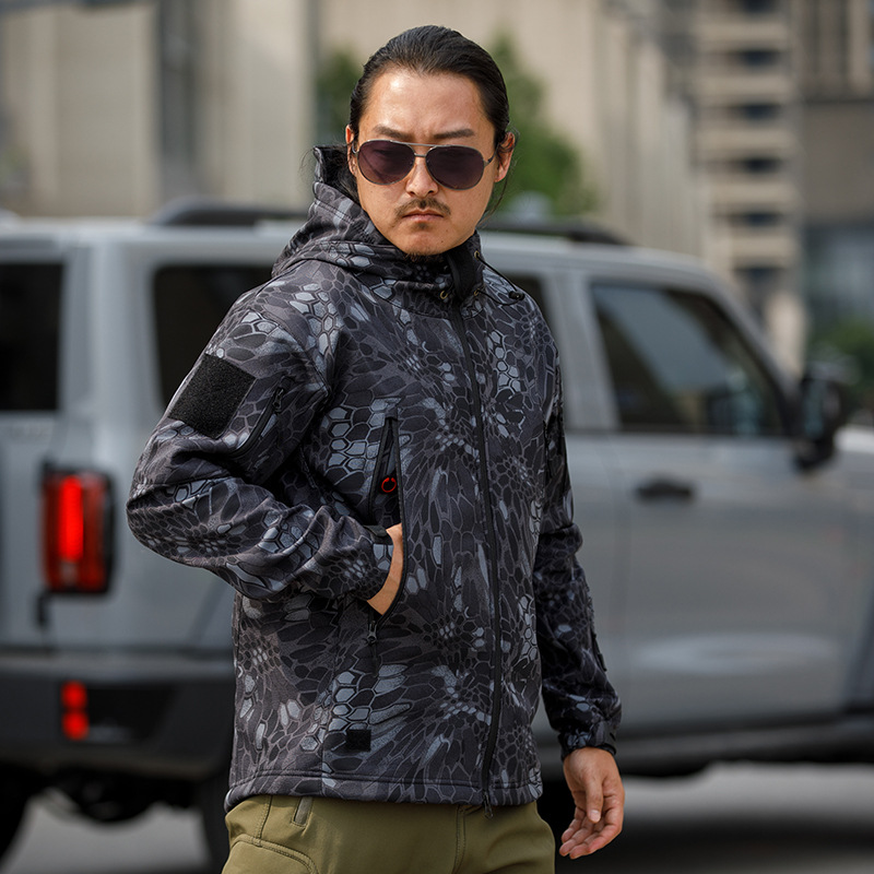 Sharkskin Softshell Hard Shell Camouflage Jas Fleece Dikke Tactische Pak Kapmantel Fabrikanten Knappe Outdoor Jas