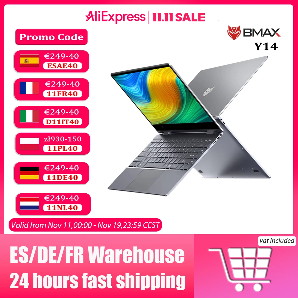BMAX Y14 Laptop 360 ° kabriolet 14 cal Intel N100 Notebook 16GB RAM LPDDR5 512GB SSD Windows 11 1920*1080 IPS laptopy komputer