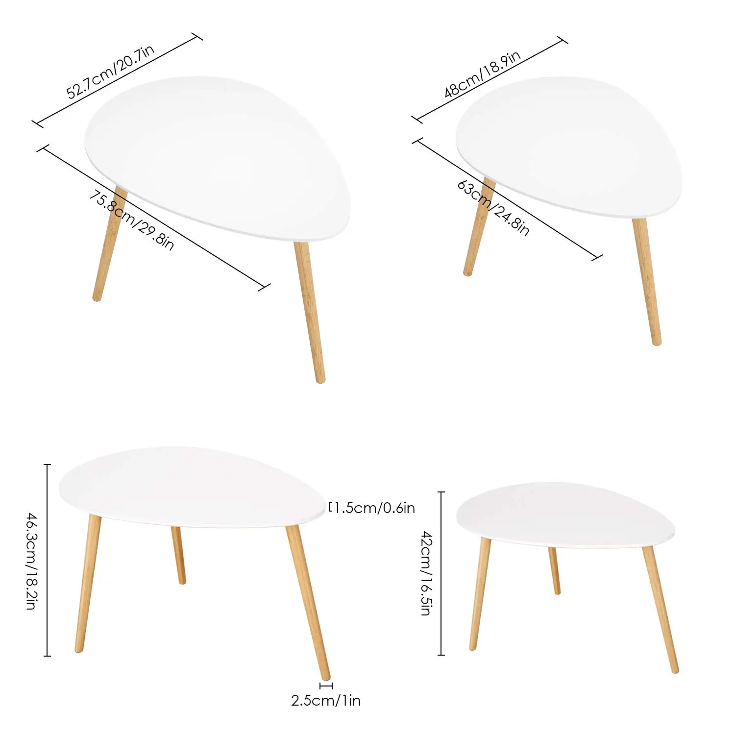 Getone Petite Table Basse, Lot de 2 Tables d'appoint, Table de Canapé Blanche, Tables Gigognes pour Salon, Chambre à Coucher, Bureau, Scandinave