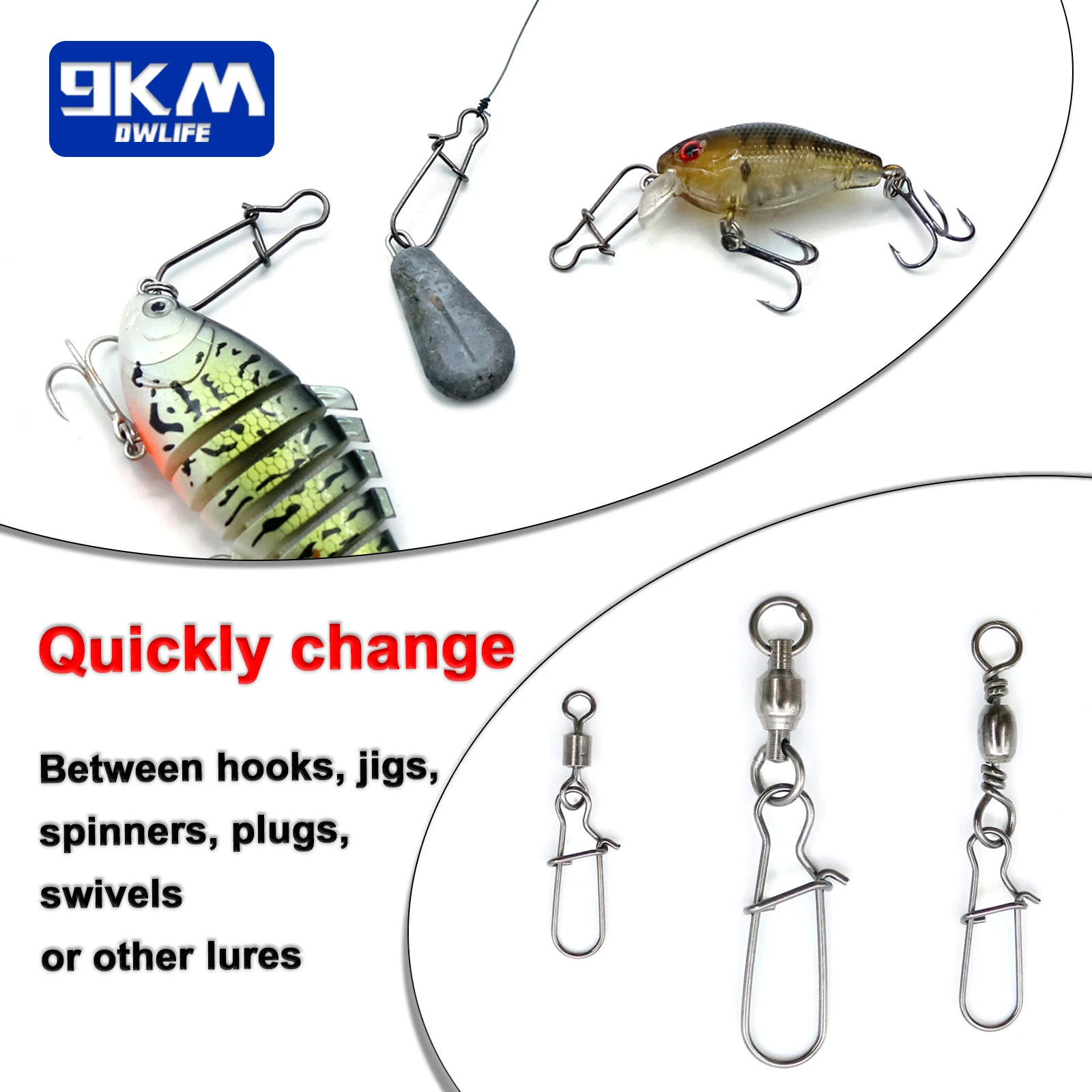 ตกปลา Snaps Fast Lock คลิปสแตนเลสตกปลา Tackle Duo ล็อคคลิปตกปลาหมุนแหวนแข็งความปลอดภัย Snaps