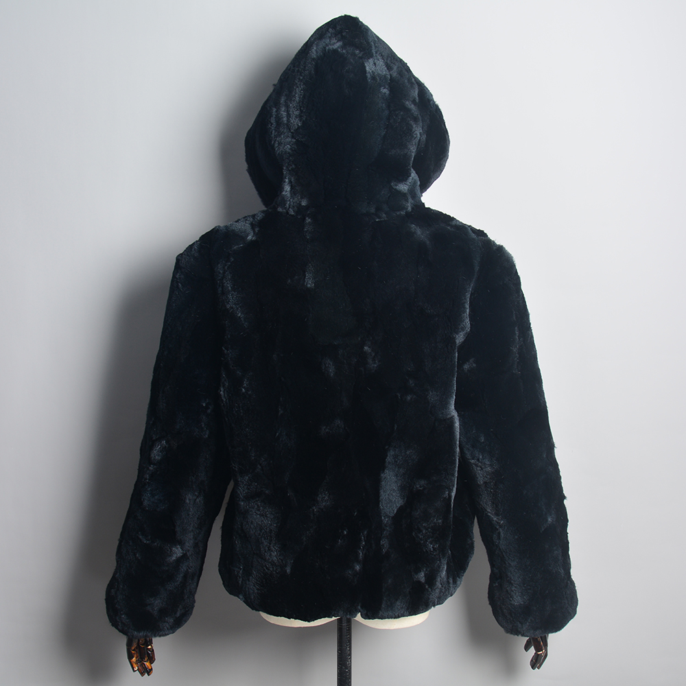 女性のための本物のレックスのウサギの毛皮のフード付きコート、暖かい冬のオーバーコート、100% 天然、本物の新しい、女性