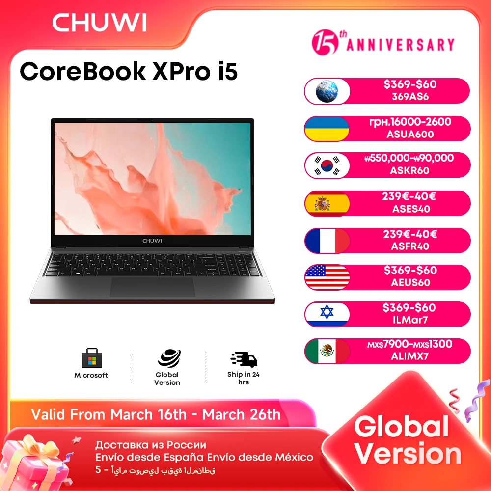 CHUWI CoreBook XPro Laptop da gioco da 15,6 pollici 16 GB di RAM 512 GB SSD Schermo IPS Dieci core Intel i5-1235U Core Fino a 4,40 Ghz Notebook