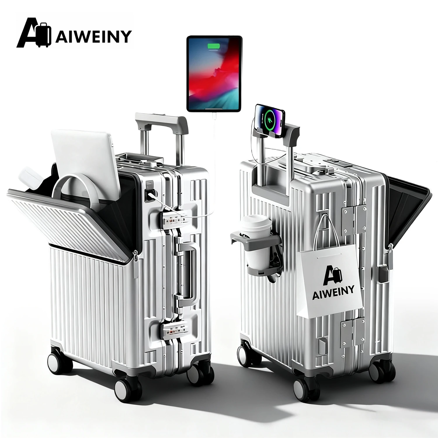 AIWEINY 2025 Koffer met aluminium frame, pc-harde schaal, drukbestendige reisbagage, 360° °   Stille zwenkwielen, met TSA-slot.