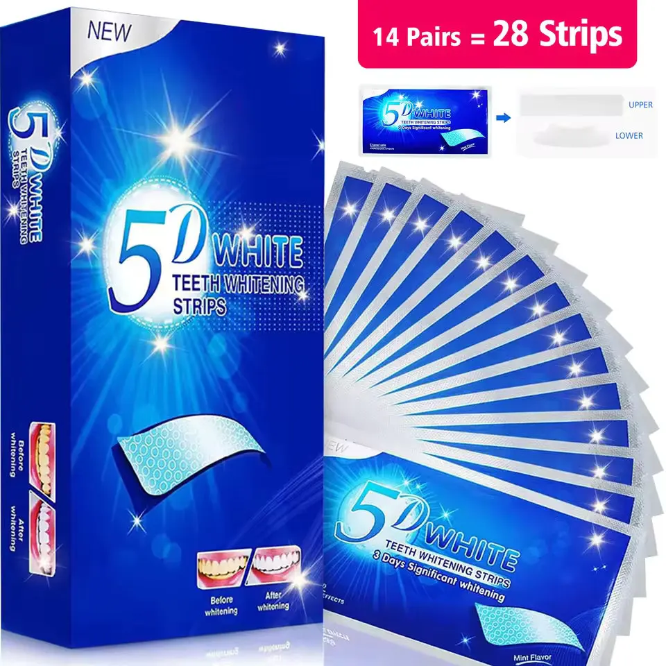 7/14/28 pares de tiras blanqueadoras de dientes para dientes, tiras blanqueadoras 5D/9D tiras blancas de sensibilidad reducida para blanqueamiento dental
