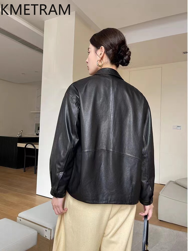 女性用本革ジャケット,シープスキン100%,ブラックジャケット,ファッション衣類,新しいアウター,秋冬,2024