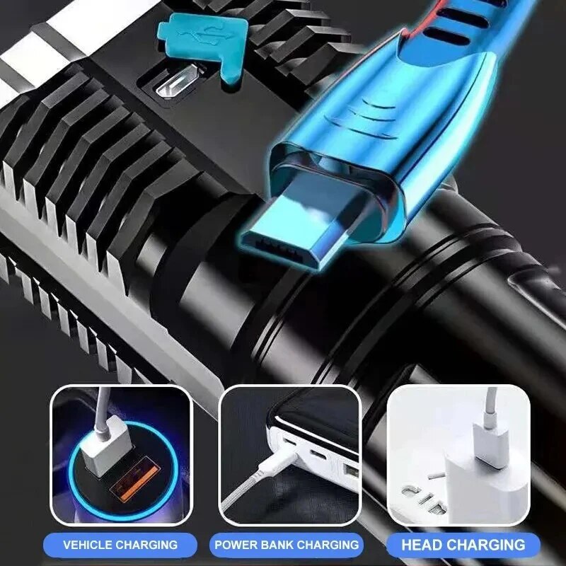 Lampes de poche LED haute puissance torche de Camping avec 4 perles de lampe et lumière latérale COB lanterne à main Portable Rechargeable 4 modes d'éclairage