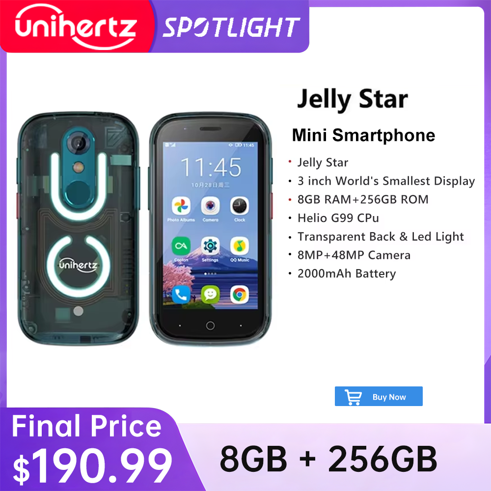 Unihertz Jelly Star Mini Smartphone Android 13 8GB 256GB luz Led desbloqueado transparente Backkshell teléfonos móviles 48MP teléfono de 3 pulgadas