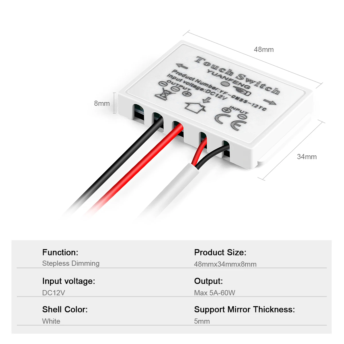 Interruptor de luz de espejo regulable con Control táctil, 12V, 2a, 60W, LED, Decoración de espejo de baño, iluminación de retroiluminación