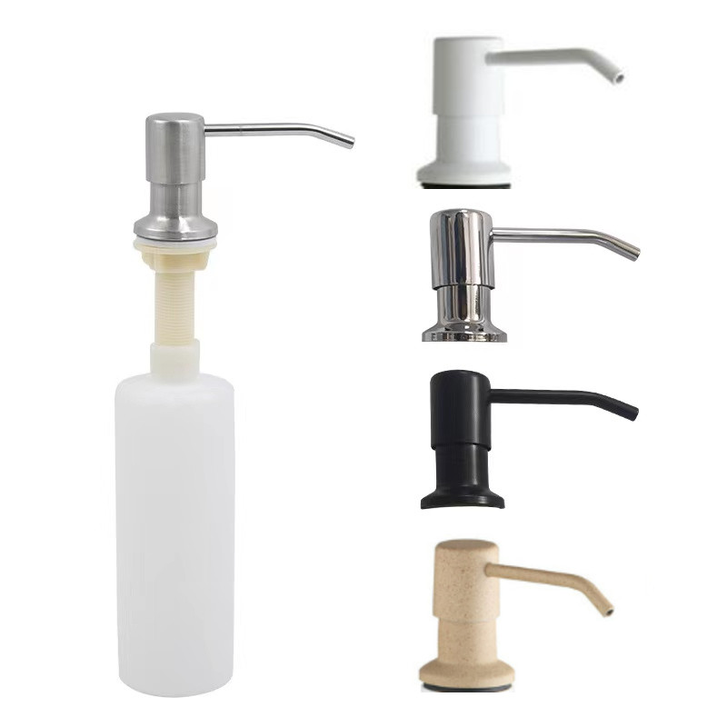 Dispensador de jabón para fregadero de cocina, dispensador de botellas ABS, dispensadores de loción y jabón líquido, tipo prensa manual, cabezal de acero inoxidable