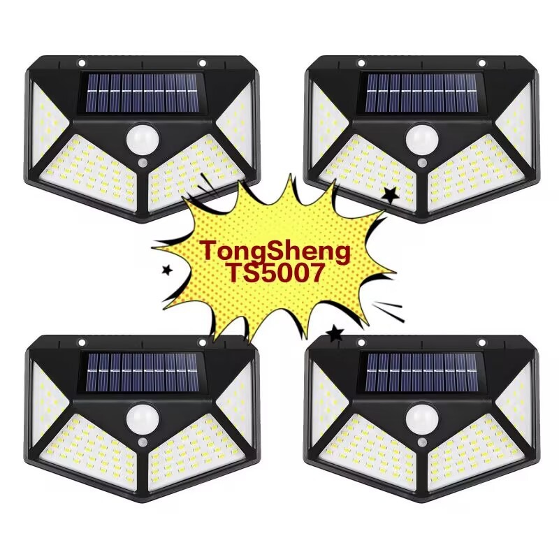 Zasilane energią słoneczną zewnętrzne oświetlenie ścienne na dziedzińcu, wykrywanie ludzi, wodoodporność w ogrodzie domowym energooszczędne latarnie uliczne 100LED