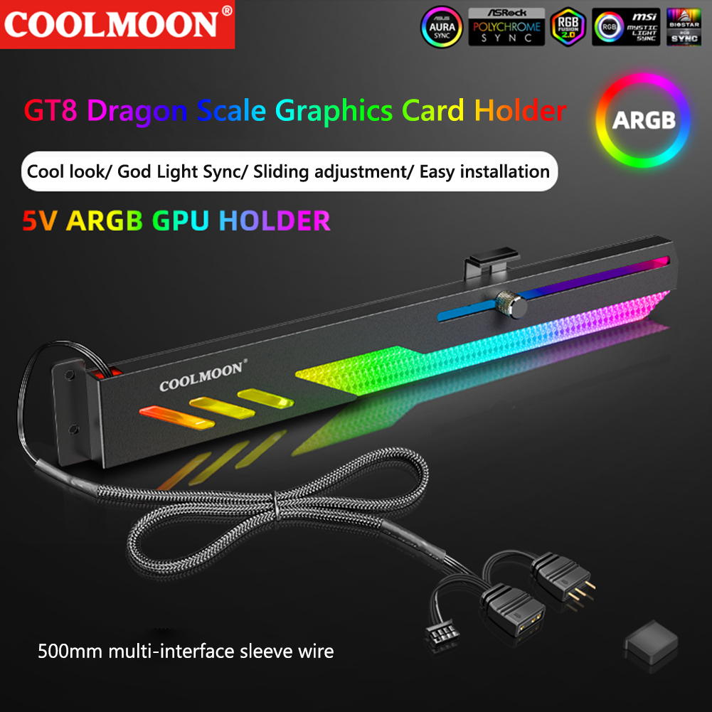 Coolmoon gt8 5v 3pin argb grafikkarten halter desktop computer videokarte gpu horizontales kühlset unterstützung ständer 28cm