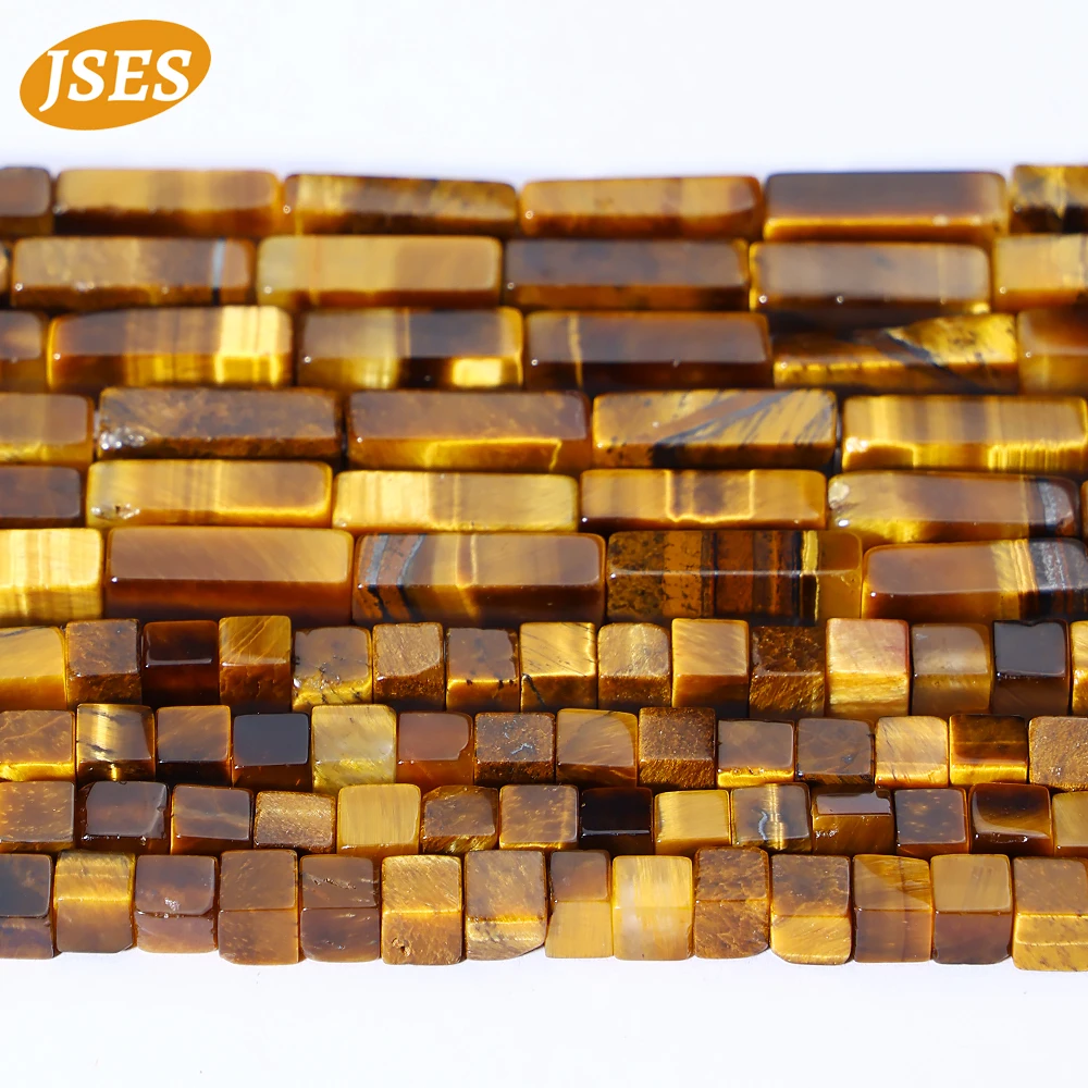 Manik-manik batu longgar Spacer kubus persegi panjang mata harimau kuning alami untuk membuat perhiasan DIY Aksesori jimat gelang kalung