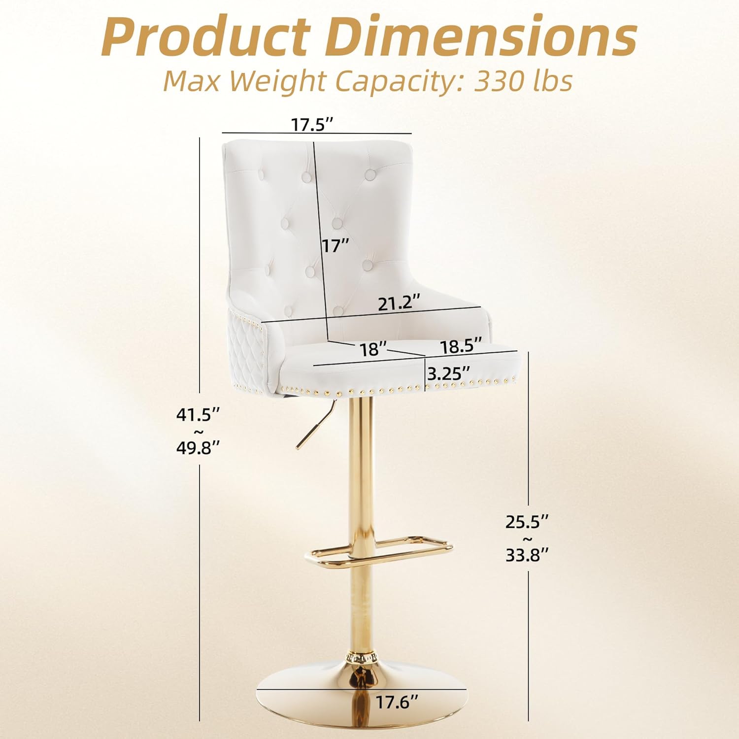 Bar Stool Set of 4 Golden Lion Pull Ring Swivel Chair for Kitchen Counter Nailhead Upholstered Barstools Height Adjustable