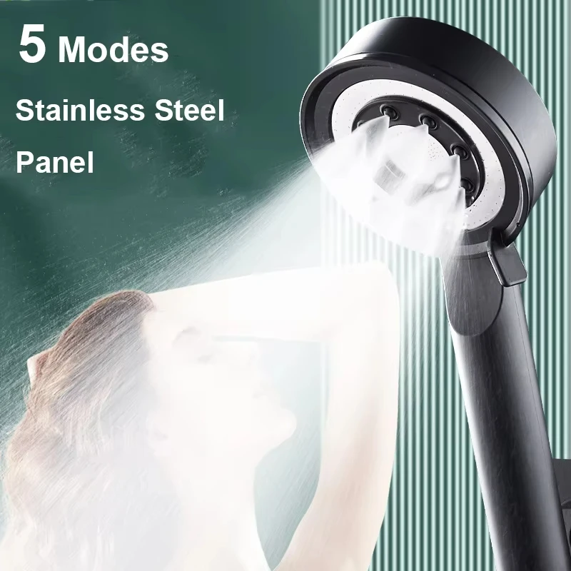 Cabezal de ducha de alta presión, 5 modos, boquilla de ahorro de agua, potente masaje de Spa presurizado, cabezal de ducha de mano, accesorios de baño