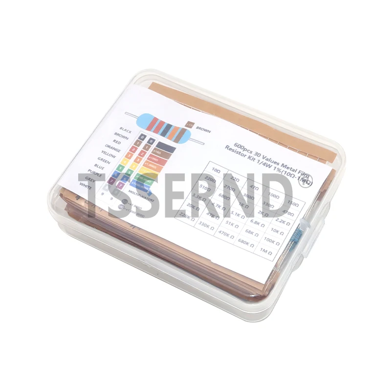 300Pcs 600Pcs 1/4W 금속 필름 저항기 키트 세트 30 값 저항기 팩, 10ohm ~1M 저항 1% 저항기 세트