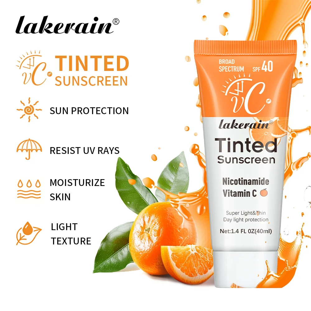SPF40 Tinted Moisturizing VC ครีมกันแดดปกป้องผิวสดชื่นแต่งหน้าครีมกันแดดครีม UV Anti-aging ความต้านทานครีมกันแดด