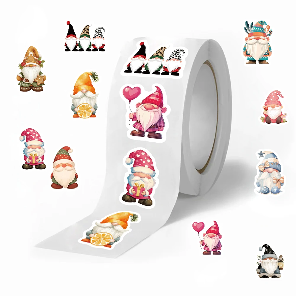 500PCS 그놈 스티커 롤 스티커 원형 씰링 스티커 장식 DIY 낙서 수하물 스티커 어린이 장난감