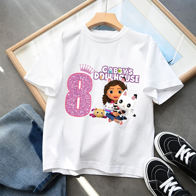 ギャビードールハウス子供綿 Tシャツアニメ漫画数字プリントプルオーバー少年少女夏ルーズトップカジュアル服ギフト新しい