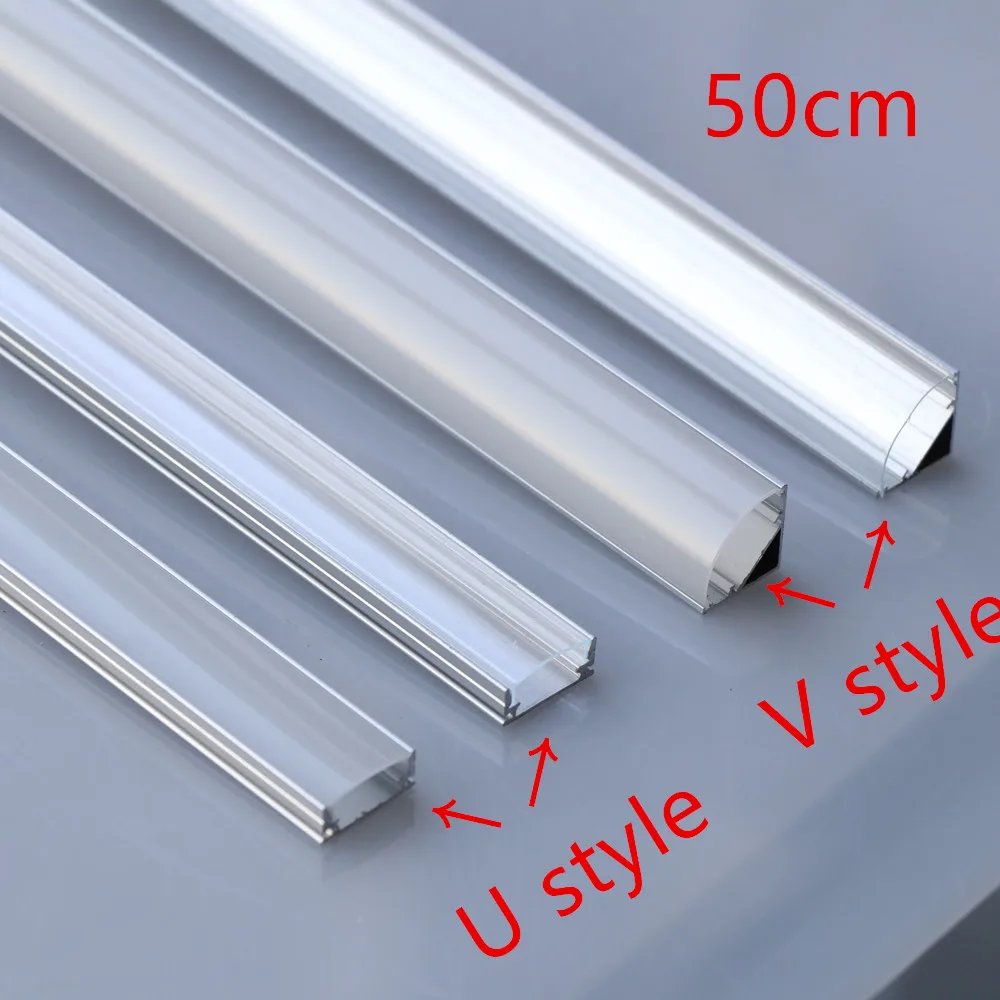 2-35 unids/lote perfil de aluminio LED 0,5 m forma de U/V para 5050 2835 tira de LED barra lámpara soporte de canal lámpara de gabinete armario de cocina