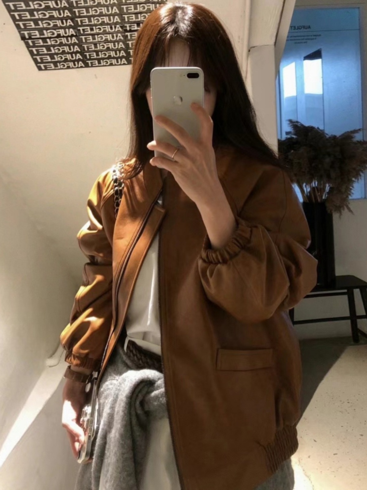 Black Leather Jacket Women's Vintage Slish Lapel Zipper Loose High-End Feel BF Motorcycle Clothes Trendy Short Sle Long S...