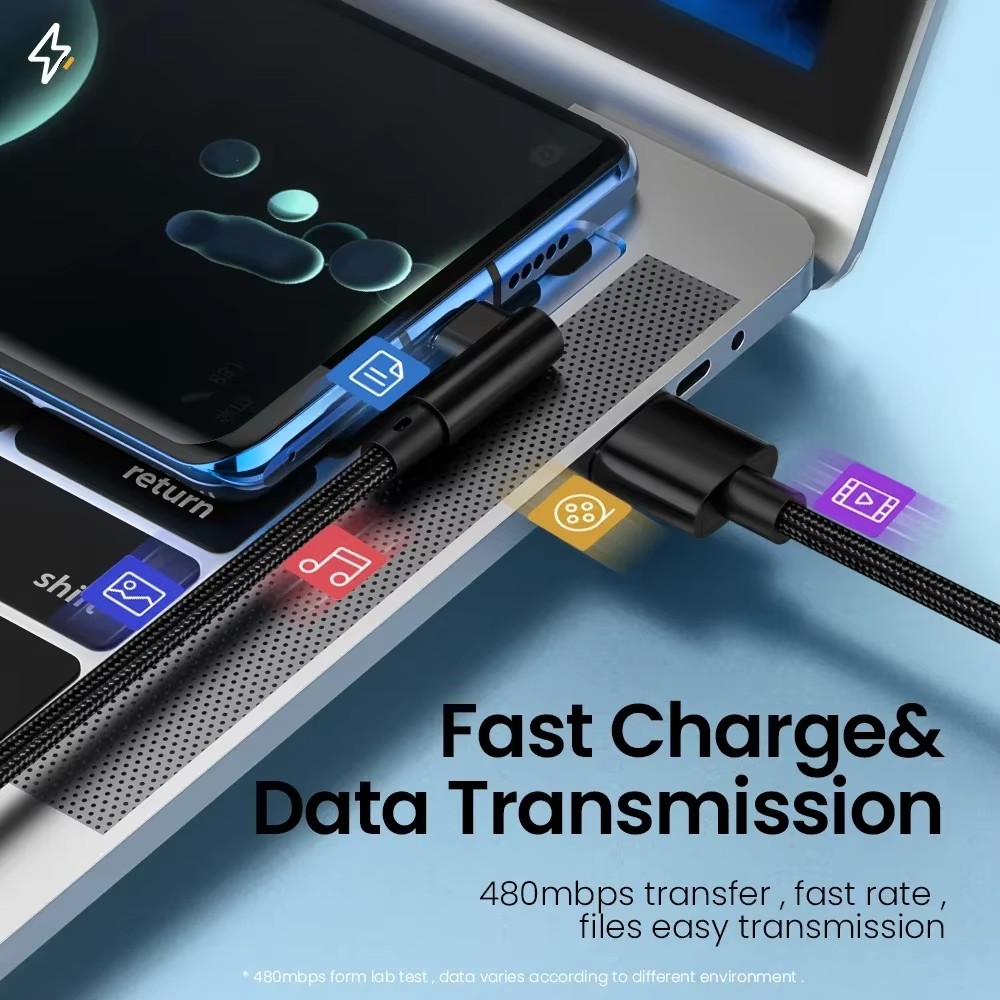 6A 66 ワット USB タイプ C ケーブル 90 度エルボデータ同期高速充電 USB C ケーブルゲーム用 Xiaomi 13 12 11 Redmi Oneplus Honor