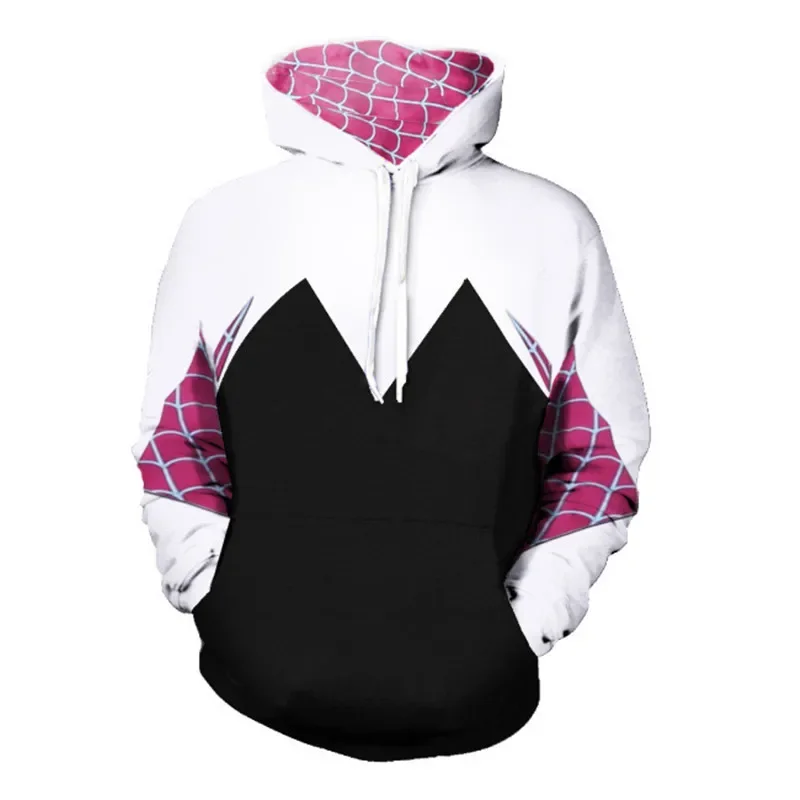 Fantasia de aranha gwen stacy para mulheres e homens, estilo de impressão 3d, jaqueta com zíper, adulto, halloween, cosplay, pulôver, moletom com capuz