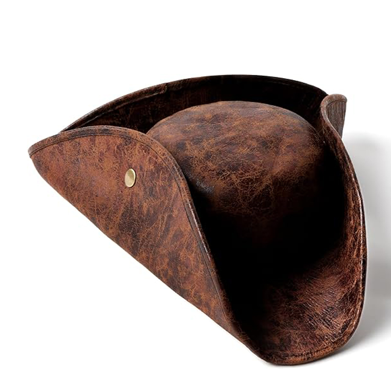 Kapelusz piracki ze sztucznej skóry - brązowa imitacja trójornika w starym kolonialnym stylu, na przyjęcie świąteczne Cosplay Halloween