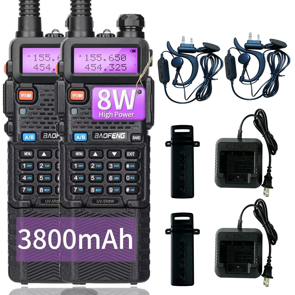 1/2PCS BaoFeng UV-5R 8W Tri-Power Walkie Talkie High Power Dual Band Long Range 128 CH Portable Handheld UV 5R Ham Two Way Radio
