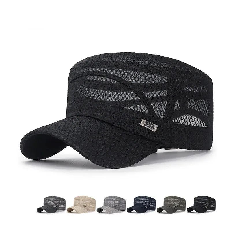 Nueva etiqueta de hierro, gorra plana transpirable de red completa para hombres, sombra transpirable informal para verano, sombrero protector solar de ocio para mujeres