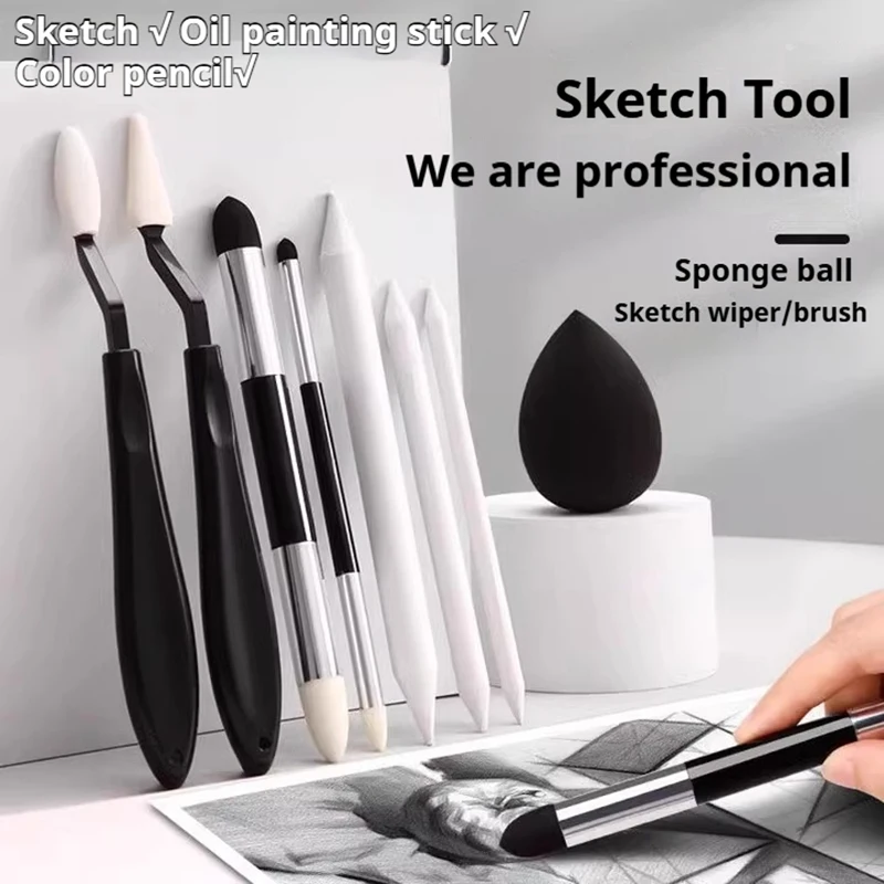 Artist Blending Sponge Pens Washable Dual-Tip Pastel Stumps & Sketch Brushes - Versatile Art Foam Blenders For Drawing Painting