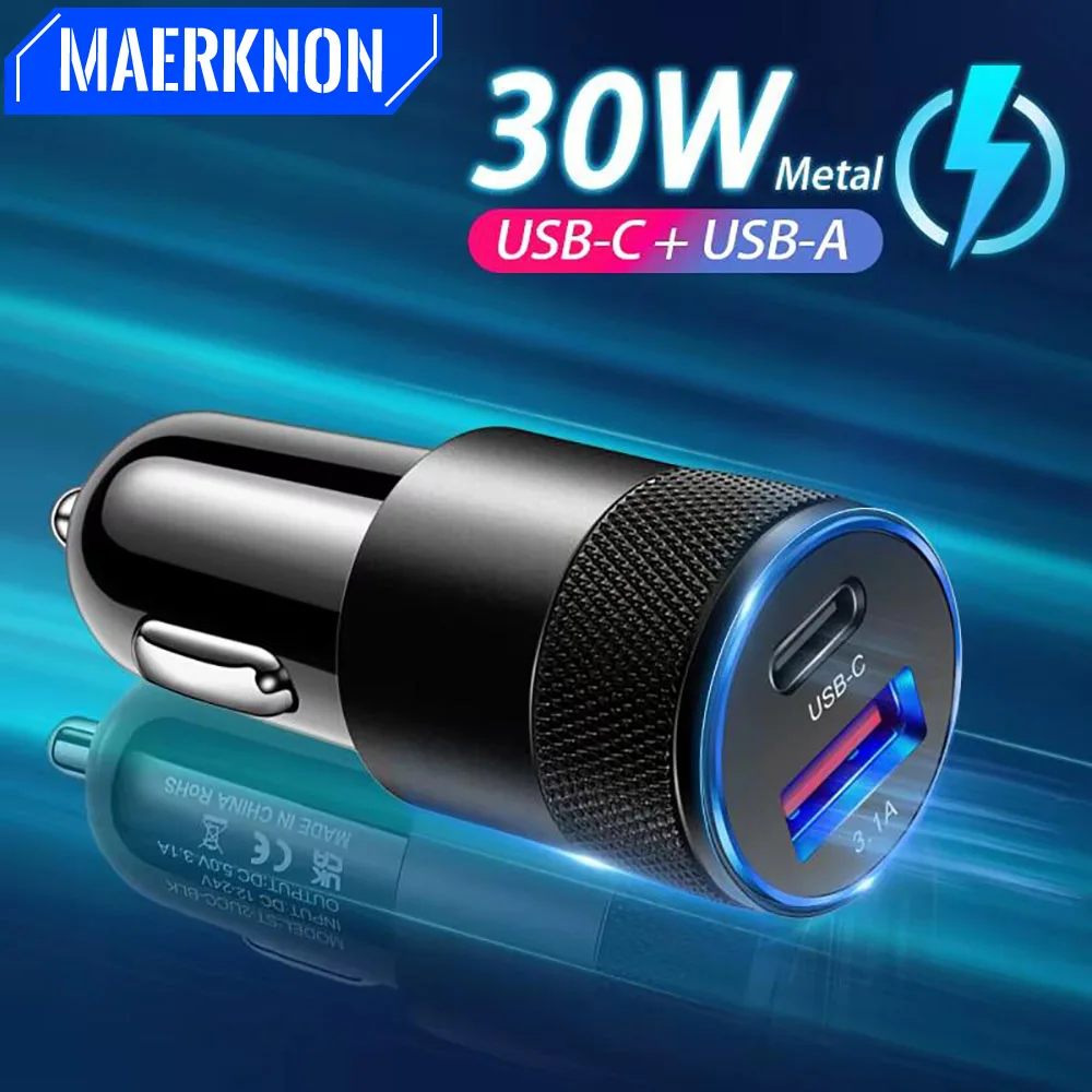 Cargador de coche Mini USB C de 30W PD, adaptador de corriente de teléfono de carga rápida para iPhone, Samsung, Xiaomi, Huawei, enchufe USB para encendedor de cigarrillos de coche